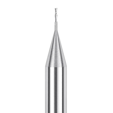 Close-up of Downcut 1/32 Inch Router Bit With 1/4 Inch Shank Carbide End Mill for CNC Woodworking Inlays Slots Grooves