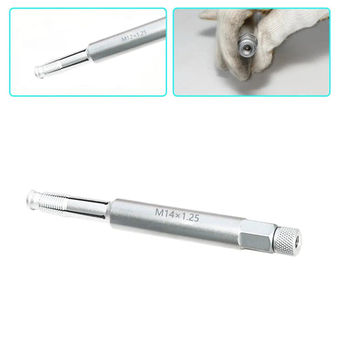 Back Tap Spark Plug Thread Repair Tool For M14x1.25 Threads Prevents Shavings, showing steel construction and engraved size