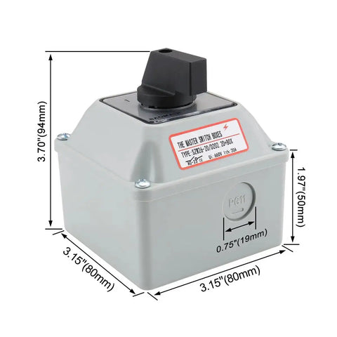 Universal Rotary Changeover Switch SZW26-20/D202.2D-W with Wider Exterior Box 660V 20A, 3 Position 2 Phase, industrial use