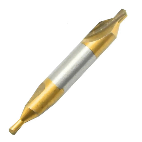 Close-up of a 2.5mm Center Drill Bit, TiN Coated, from a 10 Pc M2 HSS Set, for Metal Fabrication by MDEOOSKY