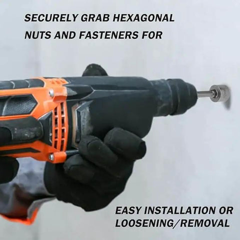 14 Piece Power Nuts Driver Drill Bit Set With Metric Sockets And Wrenches, One Quarter Inch Hex Driver Bits And Hex Keys in use.