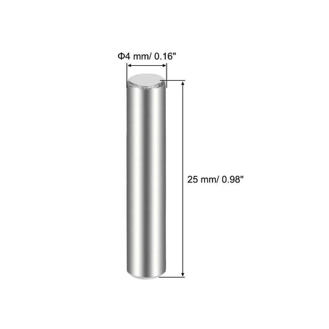 4 x 25mm Dowel Pins Set of 30, 304 Stainless Steel, Smooth Centerless Ground Finish, side view, dimensions labeled