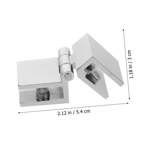 Close-up of a heavy-duty glass door hinge measuring 2.12 inches, part of the Set Of Four Heavy Duty Glass Door Hinges For Cabinets And Bookcases.