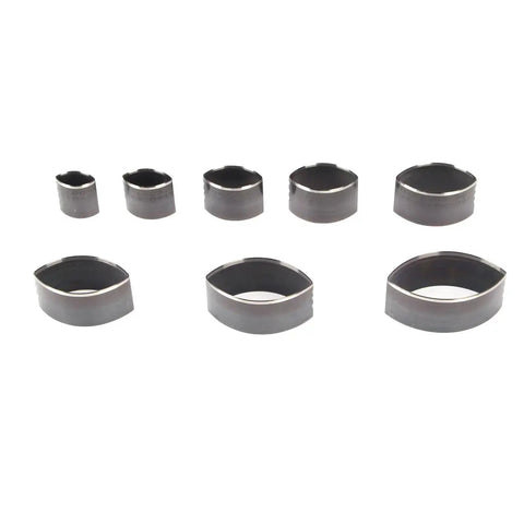 8 Piece Leather Punch Die Set With Hollow Cutters for leather, clay, and jewelry projects, shown in various sizes and shapes, steel construction.
