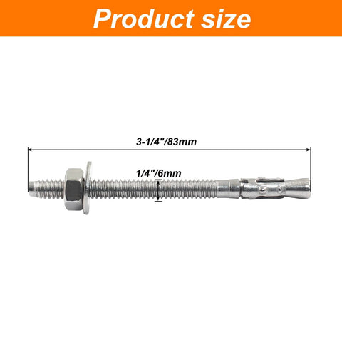 Stainless Steel Wedge Anchor For Concrete 1/4 Inch By 3-1/4 Inch, rust resistant, corrosion resistant, with clear threads and burr free finish.