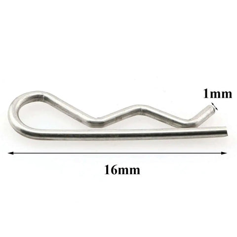 100Pcs R Type Cotter Pins Set In 4 Sizes M1x17mm side view showing 1mm thickness, 304 stainless steel construction.
