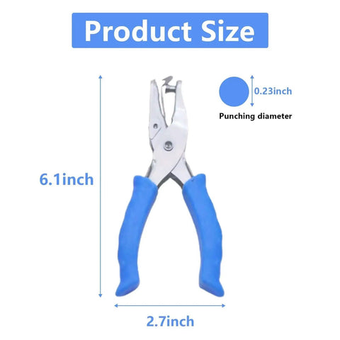 Front view of blue-handled metal punch from 12 Piece Multicolor Single Hole Puncher Set, Quarter Inch Metal Handheld Circle Punch With Soft Grip