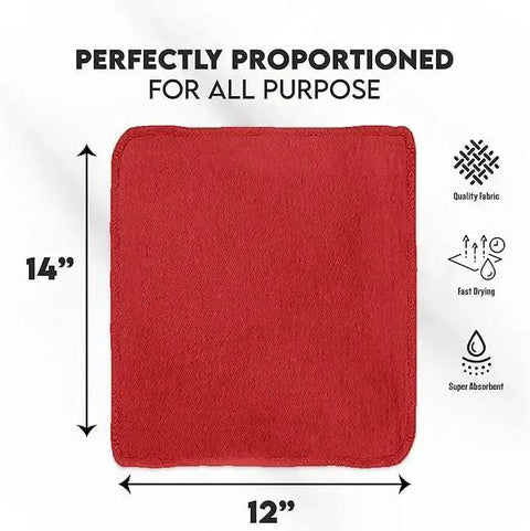 Red Cotton Shop Towels Pack Of 150 14 By 12 Inches Reusable Cleaning Rags For Auto Garage Industrial and Home Workhorse Absorbent Non Scratch Lint Free displayed flat.