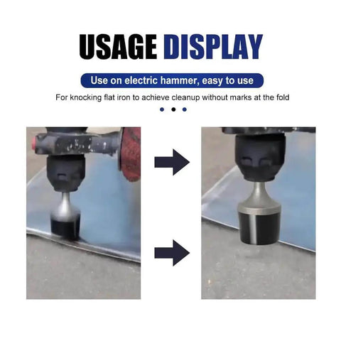 Beefy Pro Grade Heavy Duty Rubber Hammer Heads for electric hammers, showing use on sheet metal, scratch resistant, SDS Plus shank, display image