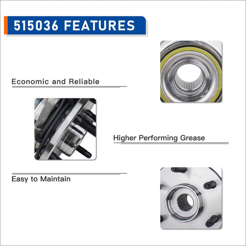 Features of 515036 Front Wheel Hub Bearing Assembly for 4WD AWD Chevy Silverado Avalanche Tahoe Suburban GMC Sierra Yukon Cadillac
