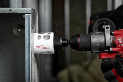Bi Metal Hole Saw 2 Inch For Faster Cutting With ICE Hardened Teeth And Radiused Back, Milwaukee electric tool in use