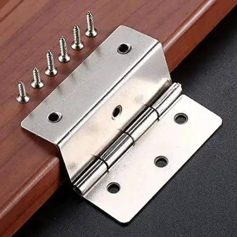 Vintage 59mm 6-Hole Three-Fold Hinges Set for Cabinets Boxes and Suitcases, zinc alloy with screws, shown installed on wood.