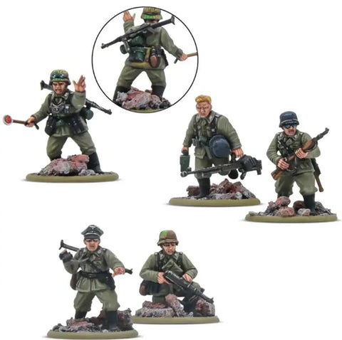 Bolt Action Rattenkrieg German veteran infantry starter army unassembled miniatures with soldiers holding rifles on rocky bases