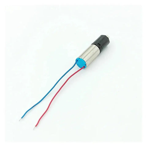 Six Millimeter Coreless Planetary Gear DC Motor Gearbox With 330 RPM Output for 1.5V to 3.7V Batteries, wires displayed.