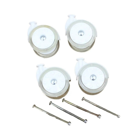Four wheels and screws from Omni Directional Baby Walker Wheel Replacement Set 8 Pieces for Toddlers With Screw On Mounts White Seat Cushion Included