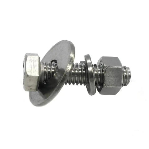 8 Sets 3/8-16 X 1-1/4 Stainless Steel Hex Head Screws Kit With Nuts Flat And Lock Washers, side view