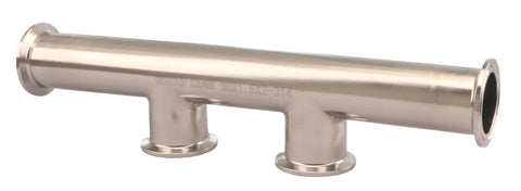 GOGOUP 1.5-inch 2-way stainless steel tri-clamp manifold, polished, with two mounting feet