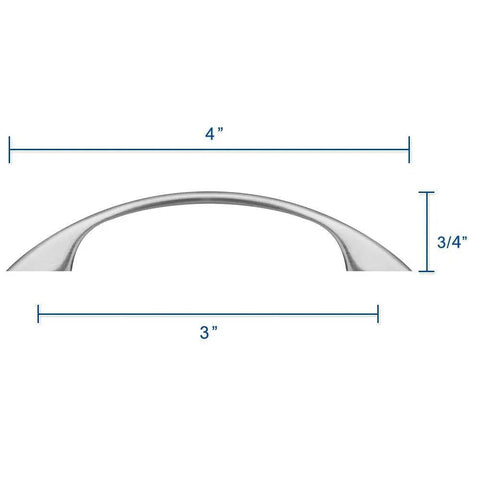 Dimensions of Brushed Satin Nickel Cabinet Pulls Curved Arched Handles For Kitchen Cabinets And Drawers, 3 Inch Hole Centers, 10 Pack
