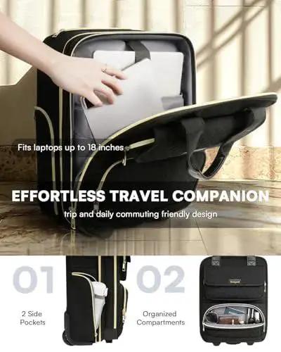 Underseat Carry On Luggage With Wheels Airline Approved Personal Item Bag 16 Inch Multi Functional Rolling Laptop Bag