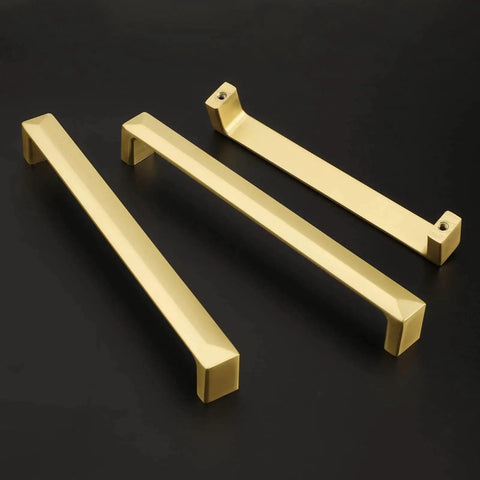 Two Pack Gold Cabinet Handles 5 Inch Center To Center Solid Zinc Alloy Brushed Gold Kitchen Drawer Pulls on black background