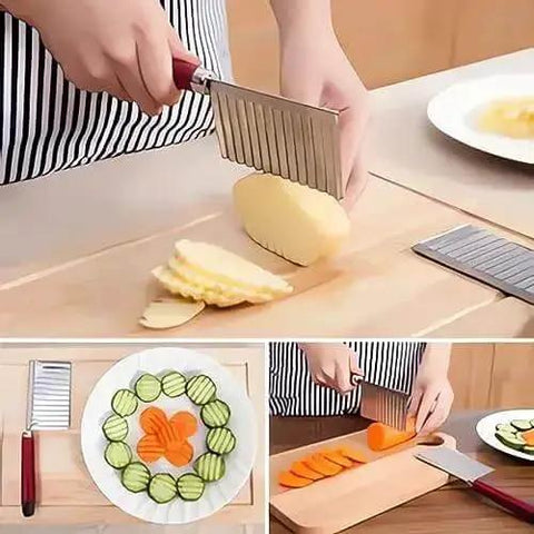 Crinkle Cut Potato Cutter Knife Stainless Steel Wave Slicer For Potatoes Carrots And Cucumbers used on vegetables