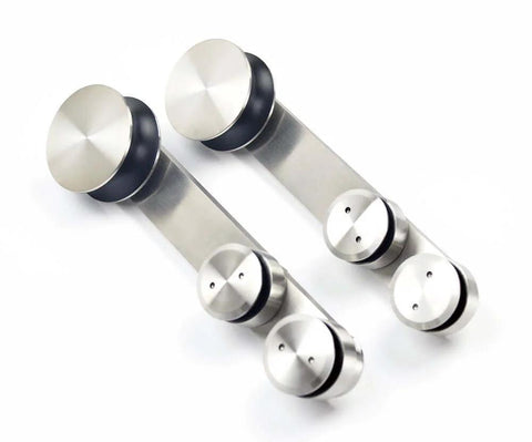 Heavy Duty Stainless Steel Glass Sliding Barn Door Hardware Kit For 8 Foot Doors With Brushed Finish rolls shown