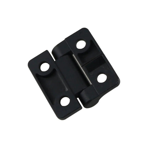 Black zinc alloy torque hinge, two-piece with mounting holes, front view