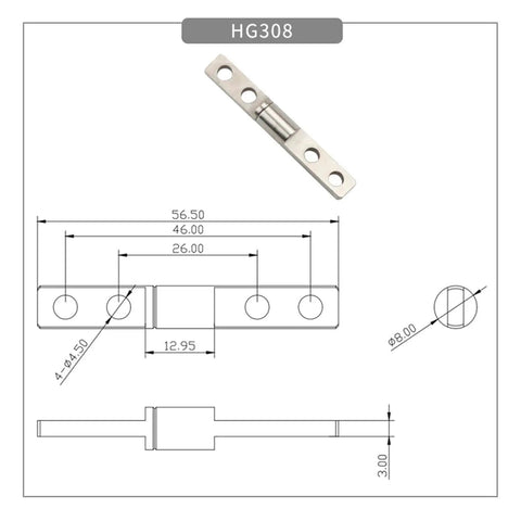 Diagram and dimensions of Adjustable Door Hinge With 360 Degree Rotation And Damping For Smooth Quiet No Slam Closing Embedded Torque Hinge