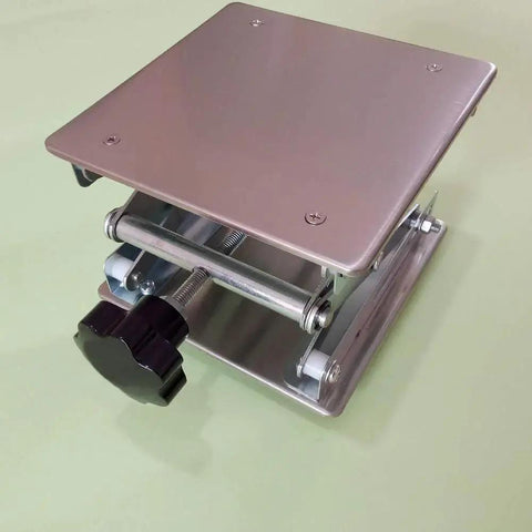 Stainless Steel Lab Jack Stand Platform 8x8 Inch Scissor Lift 80-326mm 50kg, side view displaying scissor mechanism