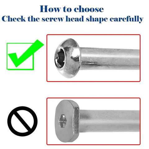 Diagram showing correct and incorrect screw head for Eight Millimeter Axle Screws For Two Three Four Wheel Kids Scooters Replacement.