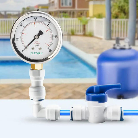 60 Psi Silicone Oil Filled Pressure Gauge For Water Oil And Air Systems with pool and sand filter in background