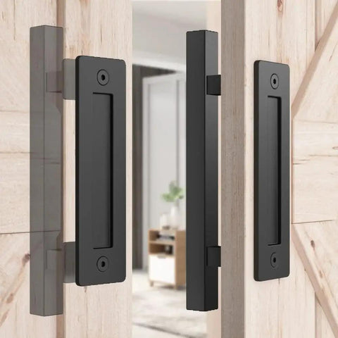 2 Pack 12 Inch Barn Door Handles With No Gap Flat Plate Design Heavy Duty Square Matte Black Sliding Barn Door Pull Handles