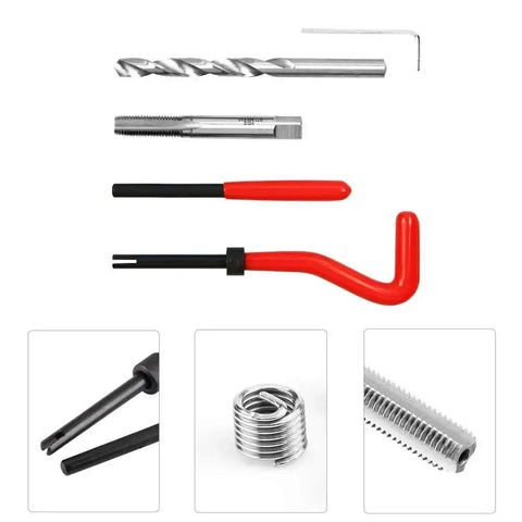 Gearhead Grade 25 Piece M8 x 1.0mm Thread Repair Kit Insertion Set For Car Repairs, Engine Work, And General Maintenance, Durable High Speed Steel Inserts, Red Handle Hand Tools, Fast Fix For Damaged Threads