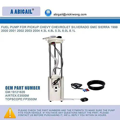 Heavy Duty Fuel Pump Module With Sending Unit And Fuel Pressure Sensor For Chevy Silverado GMC Sierra 1999 2000 2001 2002 2003 2004 4.3L 4.8L 5.3L 6.0L 8.1L Replacement OE Quality Fuel Delivery Upgrade For Pickup Trucks in detail view.