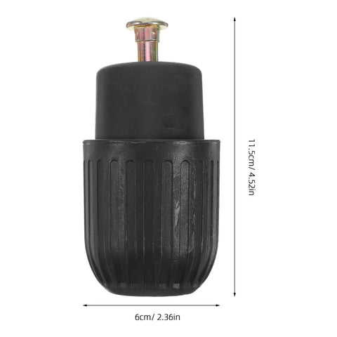 Front view of a black knob from Two Pack Knob Clamping Jig With Spring Mechanism For Computer Chair Swivel Base Tray, dimensions shown