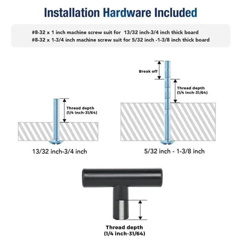 Installation instructions for Matte Black 2 Inch Cabinet Knobs 30 Pack Stainless Steel Kitchen Cabinet Knobs with screws included