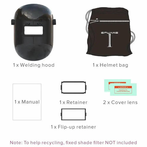 Ultralight Flip Up Chopped Fiberglass Sugar Scoop Welding Helmet With Medium Top And Bottom Cuts Pipeline Hood Ergonomic Fit To Stop Hood From Hitting Your Chest And Head Moisture Proof And Impact Resistant Shell With Ratcheting Headgear, helmet bag, manual, retainer, lens cover