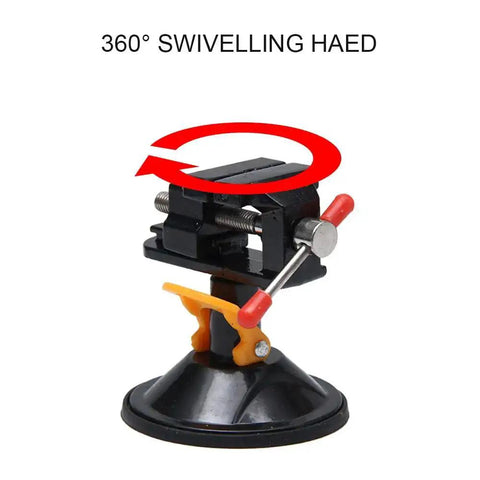 Mini Table Vise With Suction Base, 360 Degree Rotating Clamp, 0 to 25mm Jaw, with swivel head and suction base black aluminum
