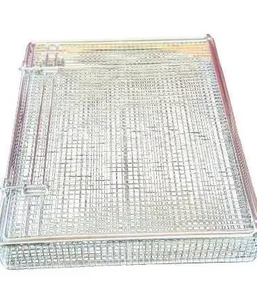 Stainless Steel Mesh Parts Washing Basket With Double Locking Lid For Secure Storage And Deep Cleaning, Rust Resistant Heavy Duty Organizer Tray For Workshops And Garages, 13.5 x 10.5 x 3 In.