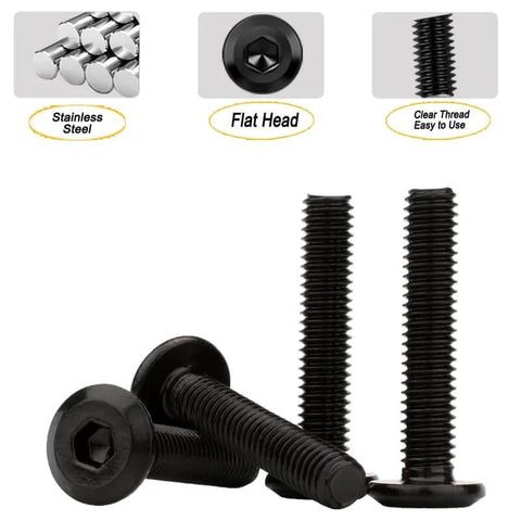 Black M6 1.0 X 25mm Hex Socket Cap Screws, Fully Threaded, 304 Stainless Steel, Flat Head, 4mm Allen Drive, 20 Pack