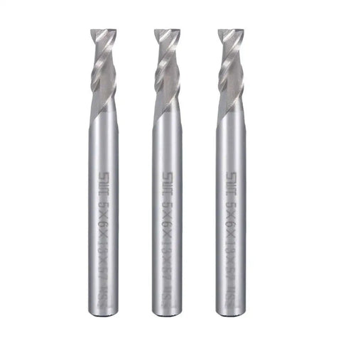 3 Pack 6mm Shank 5mm By 13mm Straight Flat Nose End Mill Cutter CNC Router Bits 2 Flute Set For Side Milling End Milling Finish Machining Heavy Duty For Carbon Steel Aluminum Die Cast Iron Titanium