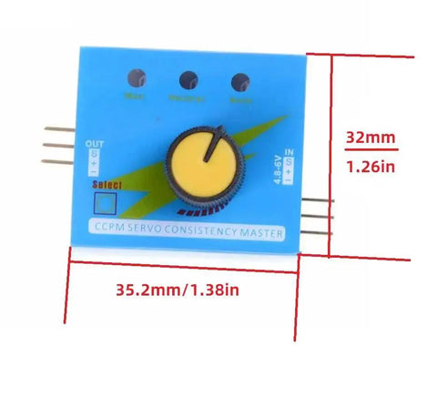 RC Servo Tester With 3 Modes For Servo And ESC Testing, portable tool with manual knob and dimensions on display