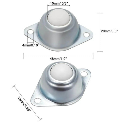 Five Eighths Inch Ball Transfer Bearing Unit With Nylon Ball, Flange Mounted For Smooth 360 Degree Rotation, Handles Up To 22 Lbs