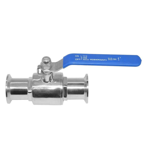 Beduan 1.5 in tri-clamp stainless steel ball valve with blue handle, 1 in tube OD for home brew