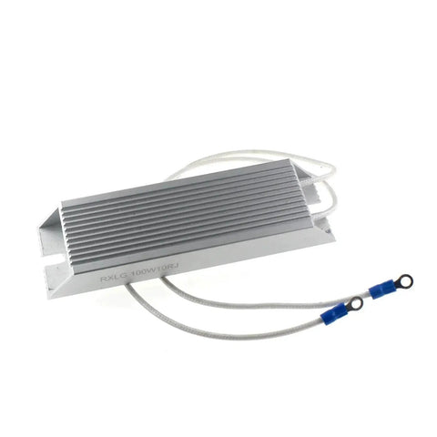 RXLG 100W 10Ω aluminum fixed resistor with finned heatsink and ring-terminal leads