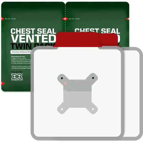Vented Chest Seal Twin Pack With Quick Tear 6.6 Inch Square Occlusive Dressings For Open Chest Wounds Latex Free Dual Seals In Foil Pack