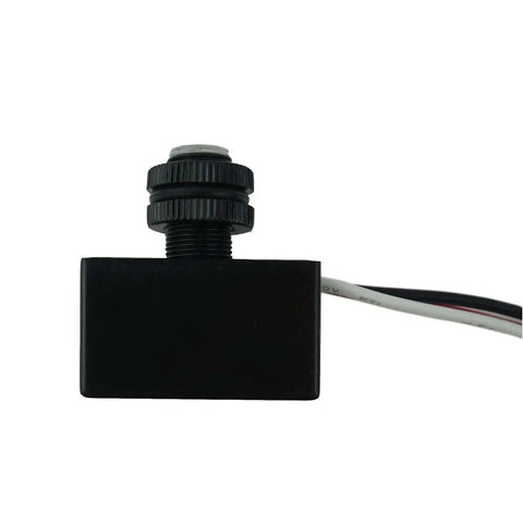 Outdoor Sensor Light Switch With Photocell For Dusk To Dawn Auto On Off 120V, black rectangular unit with wires, close-up view