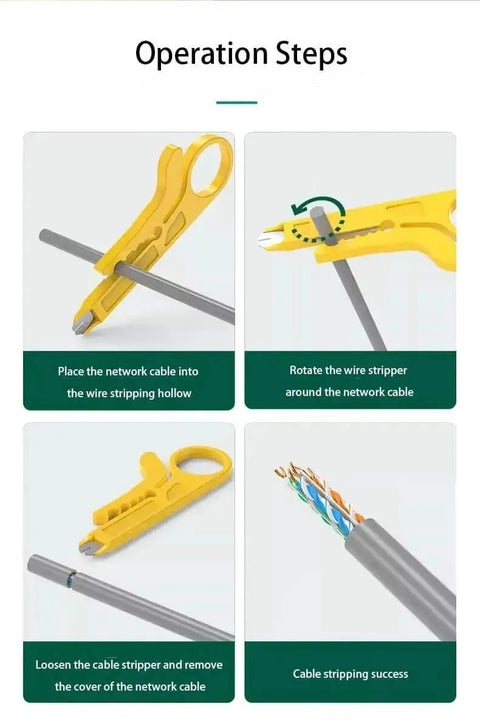 Operation steps for using the Mini Network Wire Stripper And Punch Down Cutter For Cat5 Cat5e And Cat6 RJ45 Cables Telephone And UTP Cables