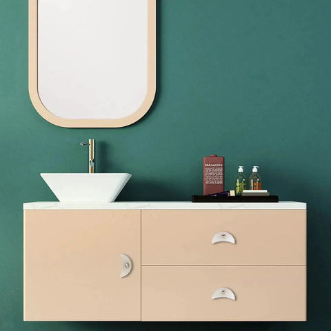 Moon Shaped Natural Agate Pull Handles Set Of 2 For Dresser Cupboard And Cabinet Drawers With Screws Polished Stone Knob installed on drawer