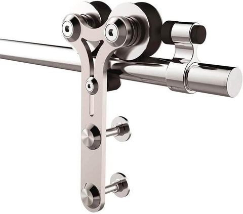 Close-up of Y-shape hanger in 6Ft Barn Door Sliding Track Kit In Stainless Steel Heavy Duty Hardware For Single Wood Door Up To 220 Lbs